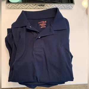 Boys blue school uniform shirts. Short sleeve. Set of 6. Size medium 8 & 8-10.